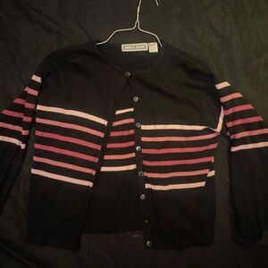 Dress Barn Black and Pink Striped Cardigan